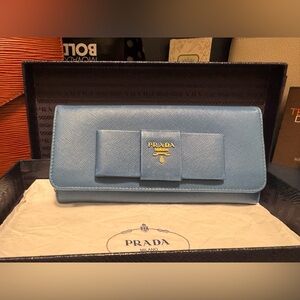 Prada Saffiano Leather Wallet & Card Holder Set – Light Blue